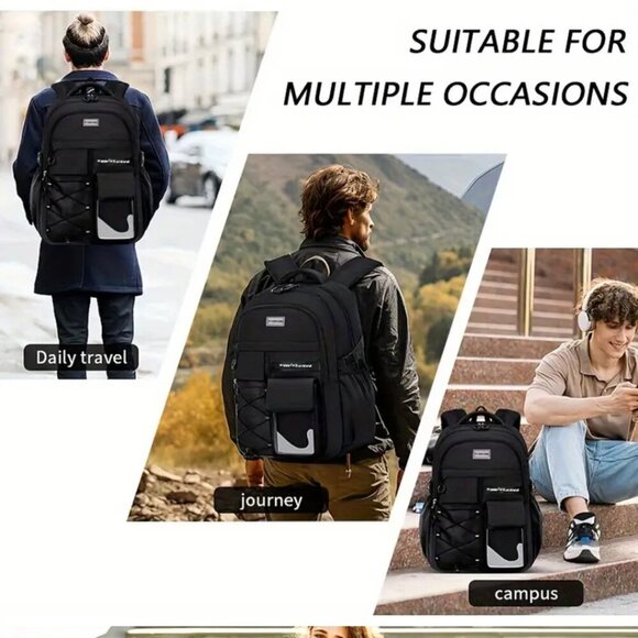 *NWT MULTILAYER LARGE CAPACITY CAMPUS BACKPACK - BLACK - Picture 6 of 6